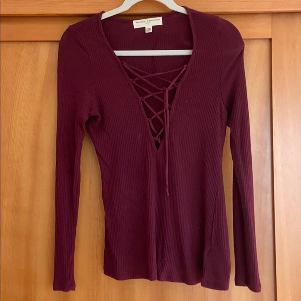 Urban Outfitters Maroon Ribbed Long Sleeve